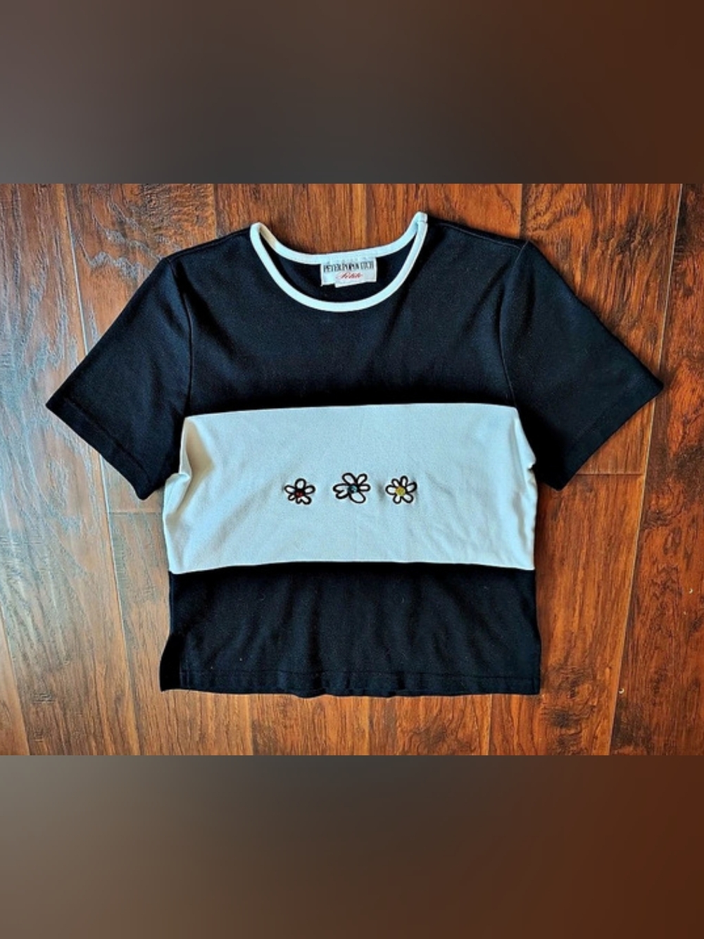 Peter Popovitch Color Block Floral Tee in Black & White Size S